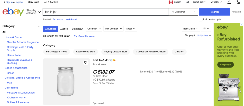 ebay farts in a jar