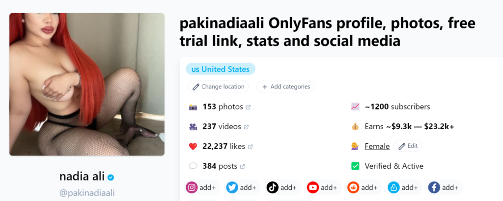 Nadia Ali (@pakinadiaali) onlyfans stats